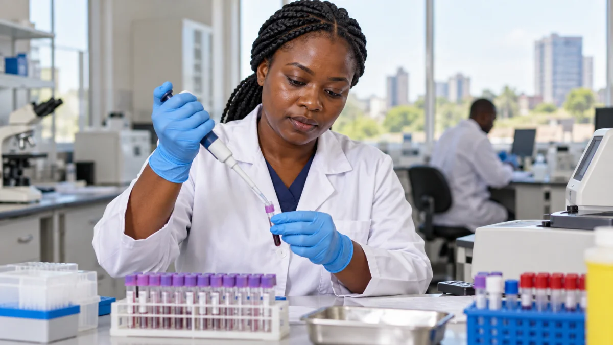 A health worker at work in a clinic.